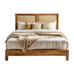Modern Wooden Bed Frame with Natural Woven Headboard Elegant and Comfortable Bedroom Furniture