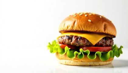 Close-up of a juicy burger on a white background, meat, plate, food photography