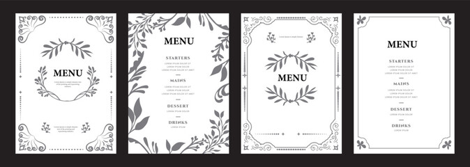 Elegant Restaurant Menu Templates Floral Frame Designs