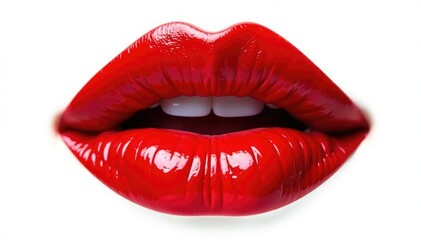 Close-up vibrant red lips isolated on pure white , lip, matte