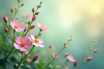 Obraz premium Delicate wildflowers & vines, pastel hues, soft focus, needlepoint, vines, summer