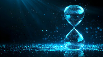 Glowing hourglass, time passing, dark background, concept art