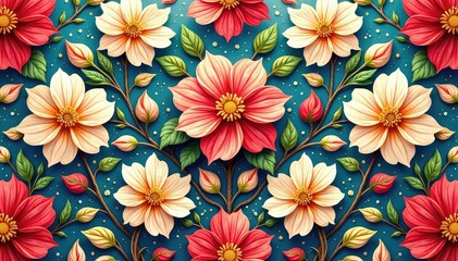 Intricate floral design, repeating seamlessly , seamless, digital