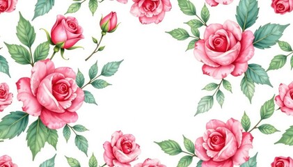 Delicate watercolor roses & leaves, repeating seamlessly , rose, flower, pattern