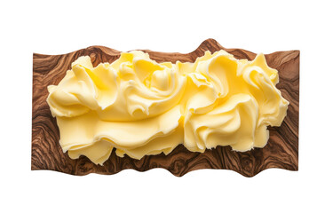 Fresh Creamy Butter Displayed on Textured Wooden Board