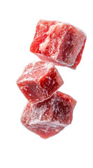 Frozen Beef Cubes Isolated on White Background for Cooking Use