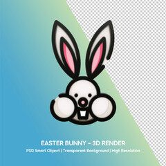 Cute Easter Bunny 3D Render with Transparent Background