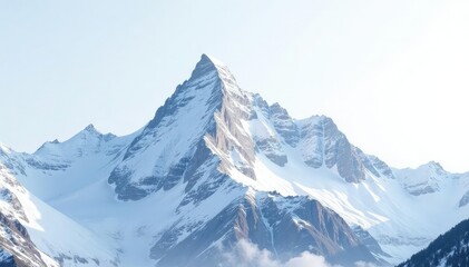 Fototapeta premium Snow-covered mountain peak, pristine white background, snowscape, summit