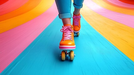 Colorful Roller Skating on Rainbow Path