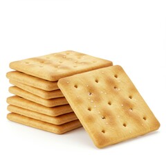 Fototapeta premium A stack of square crackers with salt on top arranged on a white background in a studio setting