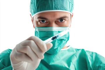 Focused surgeon holding syringe.