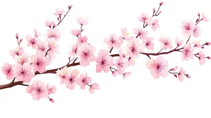 Blossom Branch Delicate pink flowers bloom on a slender, brown branch. White background