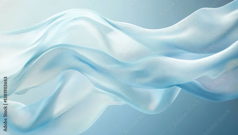 Poster abstract blue background featuring flowing waves of fabric, creating a sense of movement and depth, 