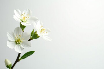 Delicate white blossoms against pure white backdrop, white flowers, background, white background
