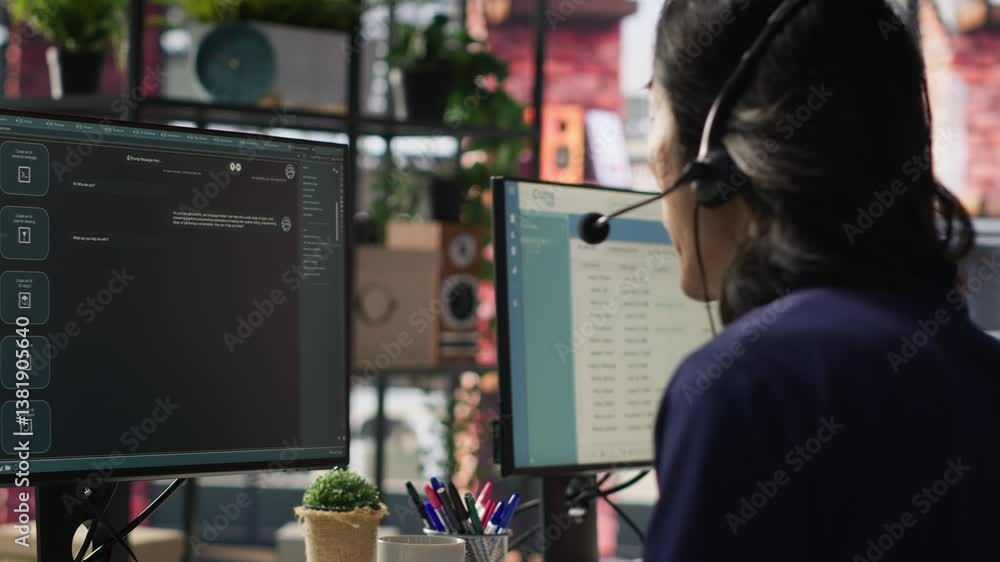 Poster call center agent using ai chatbot to provide quick and accurate replies to common customer queries.