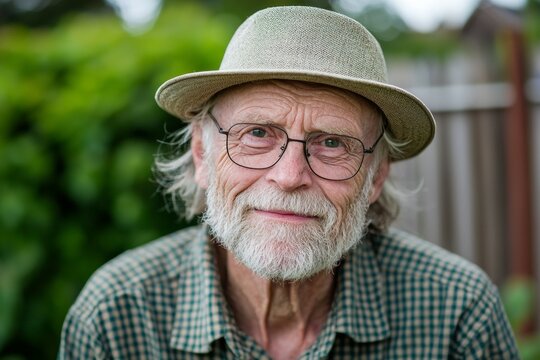 A man with a hat and glasses is smiling