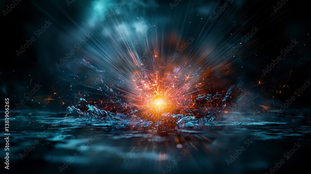 Aufkleber explosive energy burst digital art abstract design vibrant colors close-up view imagination impact