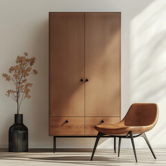 A stylish cupboard with a rich wood grain texture, perfect for adding warmth and sophistication to any interior