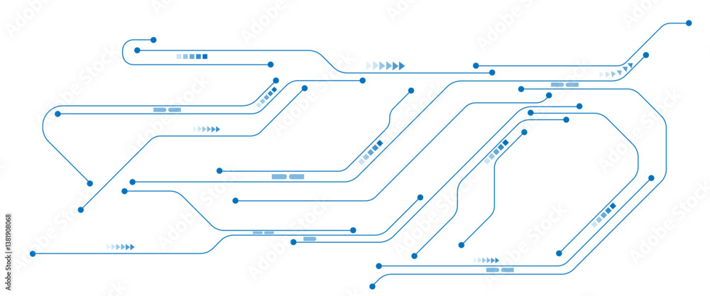 Poster Abstract digital technology futuristic internet network speed connection white and blue background. High technology concept with circuit board texture on white background
