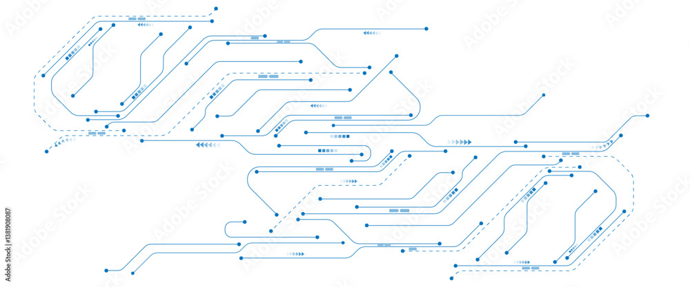 Poster Abstract digital technology futuristic internet network speed connection white and blue background. Technology background with crossed lines and dots.