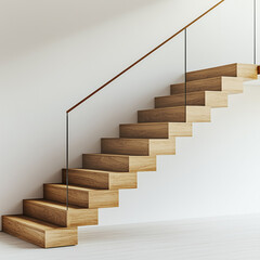 A wooden staircase with floating steps and glass railings for a modern, airy look