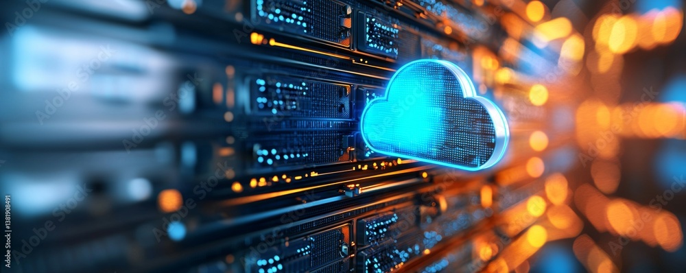 Poster cloud technology in modern data centers with secure online storage digital transformation and future