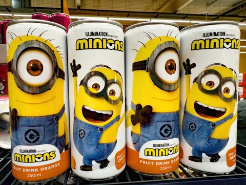 Minions Fruit Drink Orange Cans - FRANKFURT, GERMANY - MARCH 21, 2025