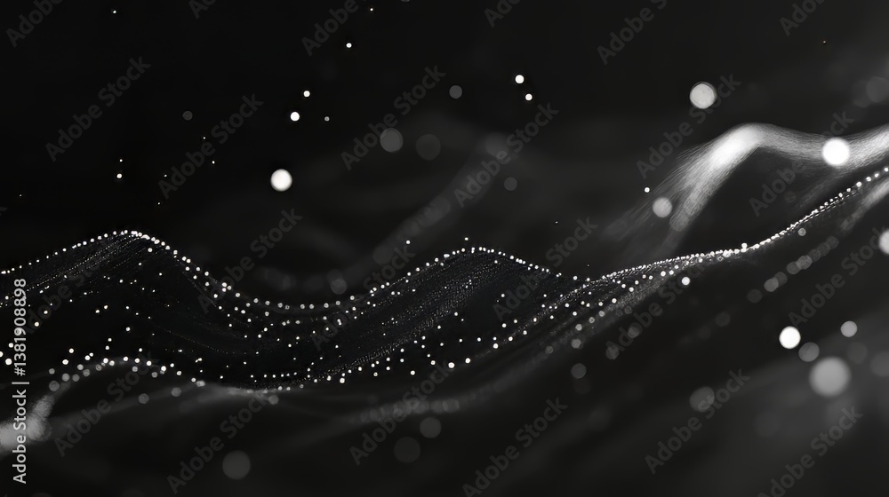 Poster abstract wave pattern of light and dark particles. serene and elegant design.