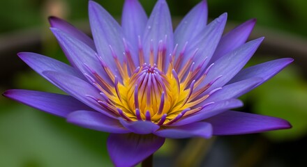 Obraz premium Violet Water Lily Radiance Purple Lotus Blossom Deep Blue Water Lily A Jewel Of The Pond Mystic Water Flower AI Generated