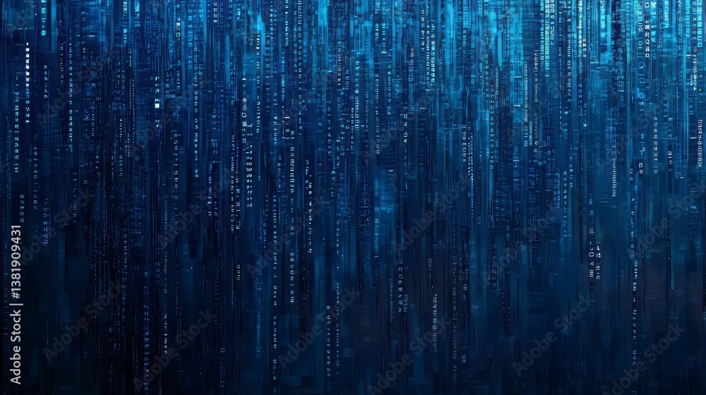 Aufkleber abstract digital blue code rain. technical background. futuristic matrix style effect. dark cyber sp
