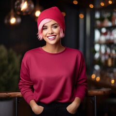 portrait of a woman in a christmas hat. portrait of a young woman in christmas hat. portrait of a young woman in a christmas hat
