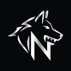 
Fox head Vector illustration. Letter N Monogram design wolf face vector  template.