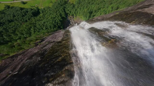 FPV Drone Dive Down Waterfall in Norway