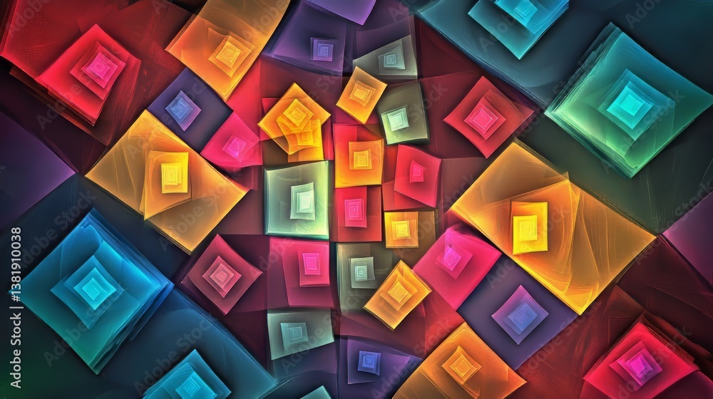 Poster geometric squares in vibrant hues create a mesmerizing abstract design, a symphony of color and form