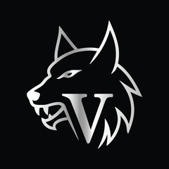 
Fox head Vector illustration. Letter V Monogram design wolf face vector  template.