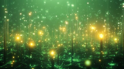 Glowing Lights: An ethereal field of vibrant green, studded with radiant lights and shining star particles.