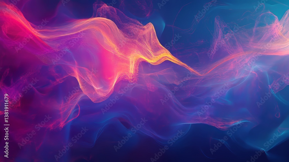 Poster an abstract cloud of colorful light swirls dynamically, blending vibrant hues in a mesmerizing visua