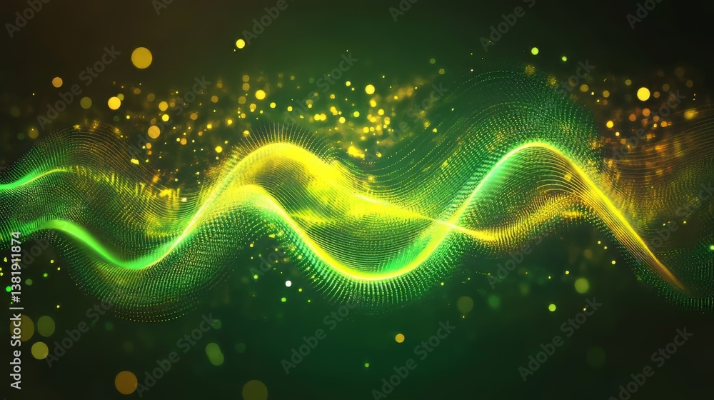 Poster abstract digital wave with vibrant colors and bokeh lights creating a dynamic, energetic composition