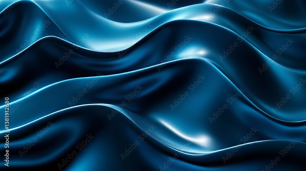 Poster abstract blue waves reflect light with curves and smooth texture. 3d rendering creates depth and mov
