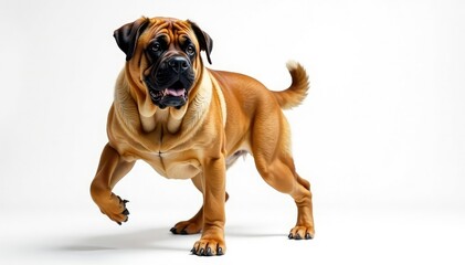 Obraz premium Majestic mastiff, powerful stance, white background, isolated, powerful