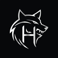 
Fox head Vector illustration. Letter H Monogram design wolf face vector  template.