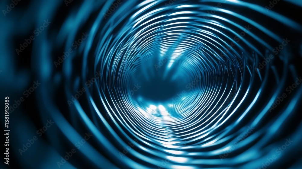 Poster abstract blue tunnel: light echoes through a concentric, spiraling vortex. mesmerizing depth and flo