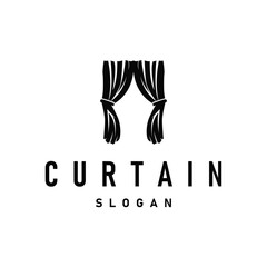home decoration design with simple minimalist curtain logo concept, window decoration template illustration for business brand