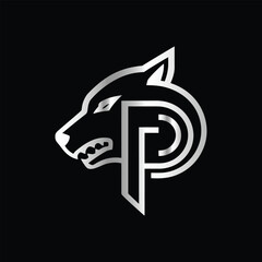 
Fox head Vector illustration. Letter P Monogram design wolf face vector  template.