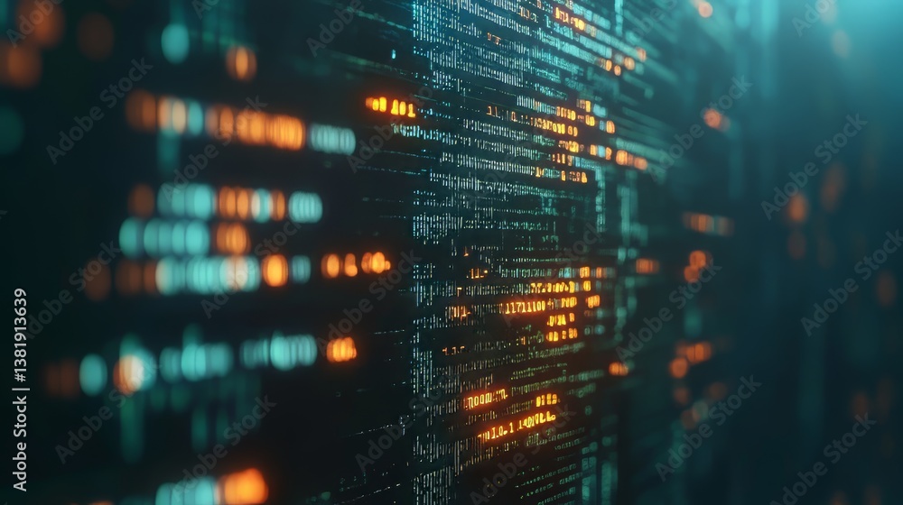 Poster abstract image of blue and orange digital data streams, symbolizing information technology and cyber