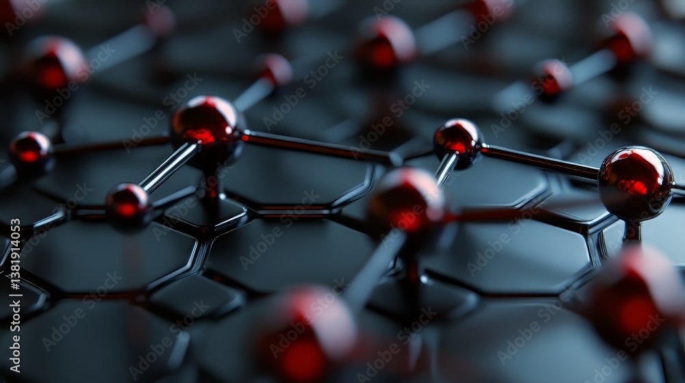 Aufkleber detailed molecular structure: nodes interconnected with rods on a hexagonal surface, science and tec