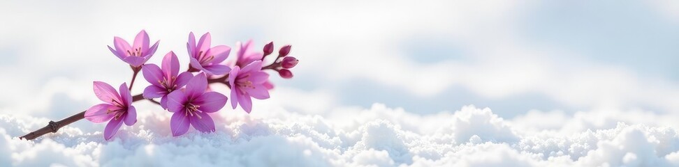 Dainty lilac branch against a snowy white surface, floral, small