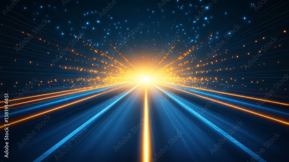 Poster abstract image of light streaks converging on a vanishing point, creating a sense of speed and conne