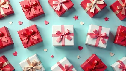 Elegant gift boxes, ribbon bows, seamless pattern, texture, craft