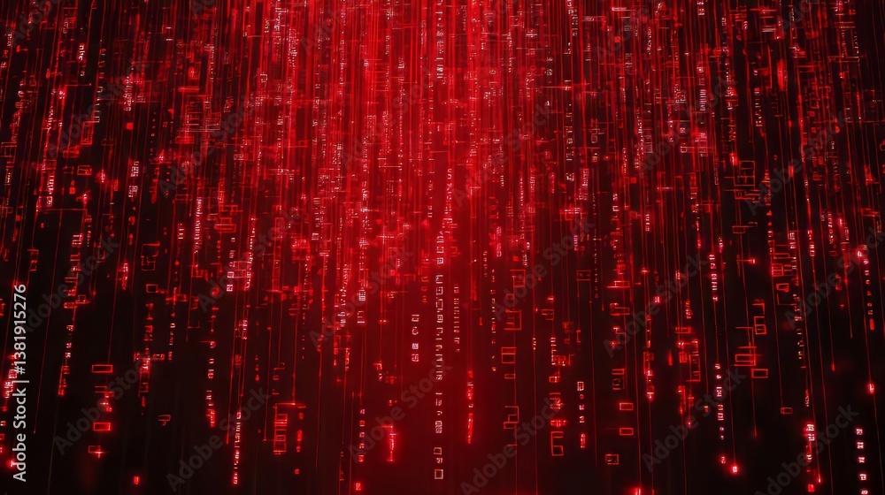 Poster abstract red digital rain flowing downwards, creating a technological and futuristic visual effect.